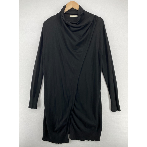 ZARA KNIT Sweater Womens M Duster Cardigan One Button Wrap Viscose Nylon Black - Picture 1 of 15